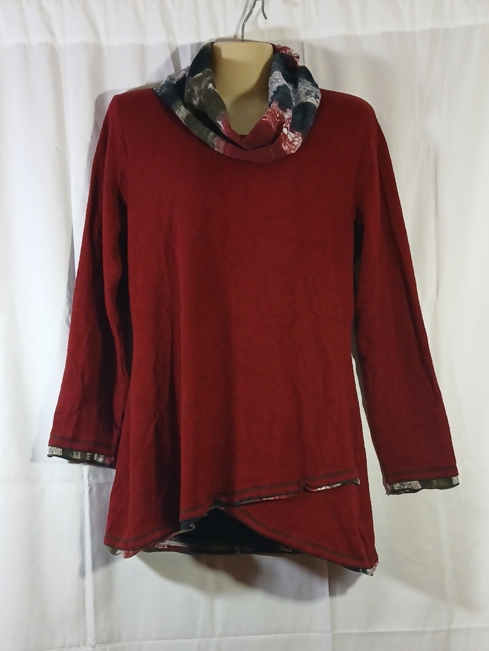 Parsley & Sage Womens Small Burgundy Top Cowl Neck Knit Tunic Boho Lagenlook